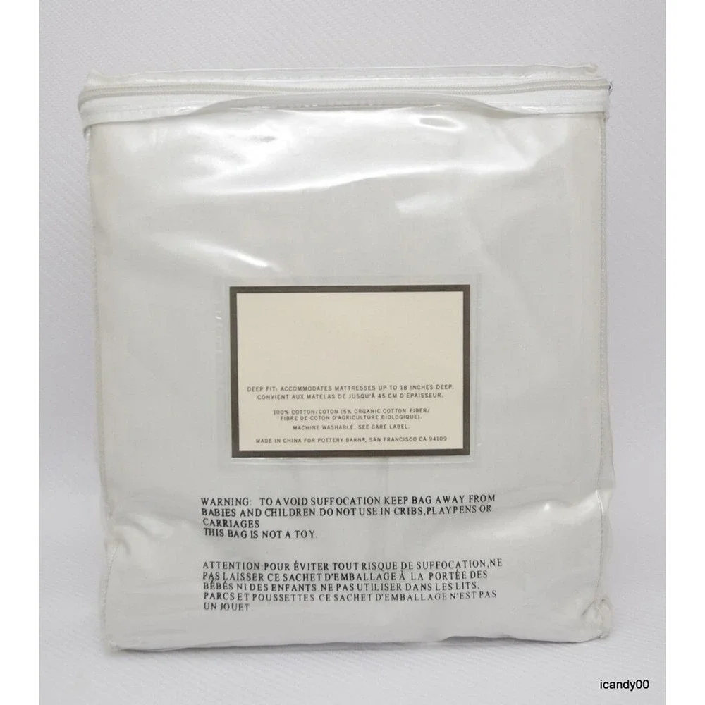 Pottery Barn Banded Hemstitch Duvet 400 Thread White/Green QUEEN/FULL Nip $179